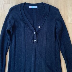 Free People Beach Venice Oversized Ribbed Knit Henley Sweater Black Size XS